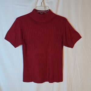 Vintage Maggie Lawrence Red Ribbed Short Sleeve Turtleneck Sweater